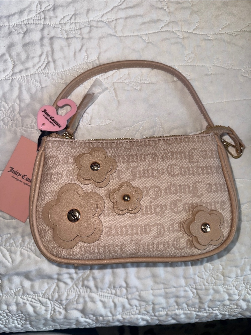 Viral Juicy Couture Beige Floral Appliqué Mini Bag convertible wristlet